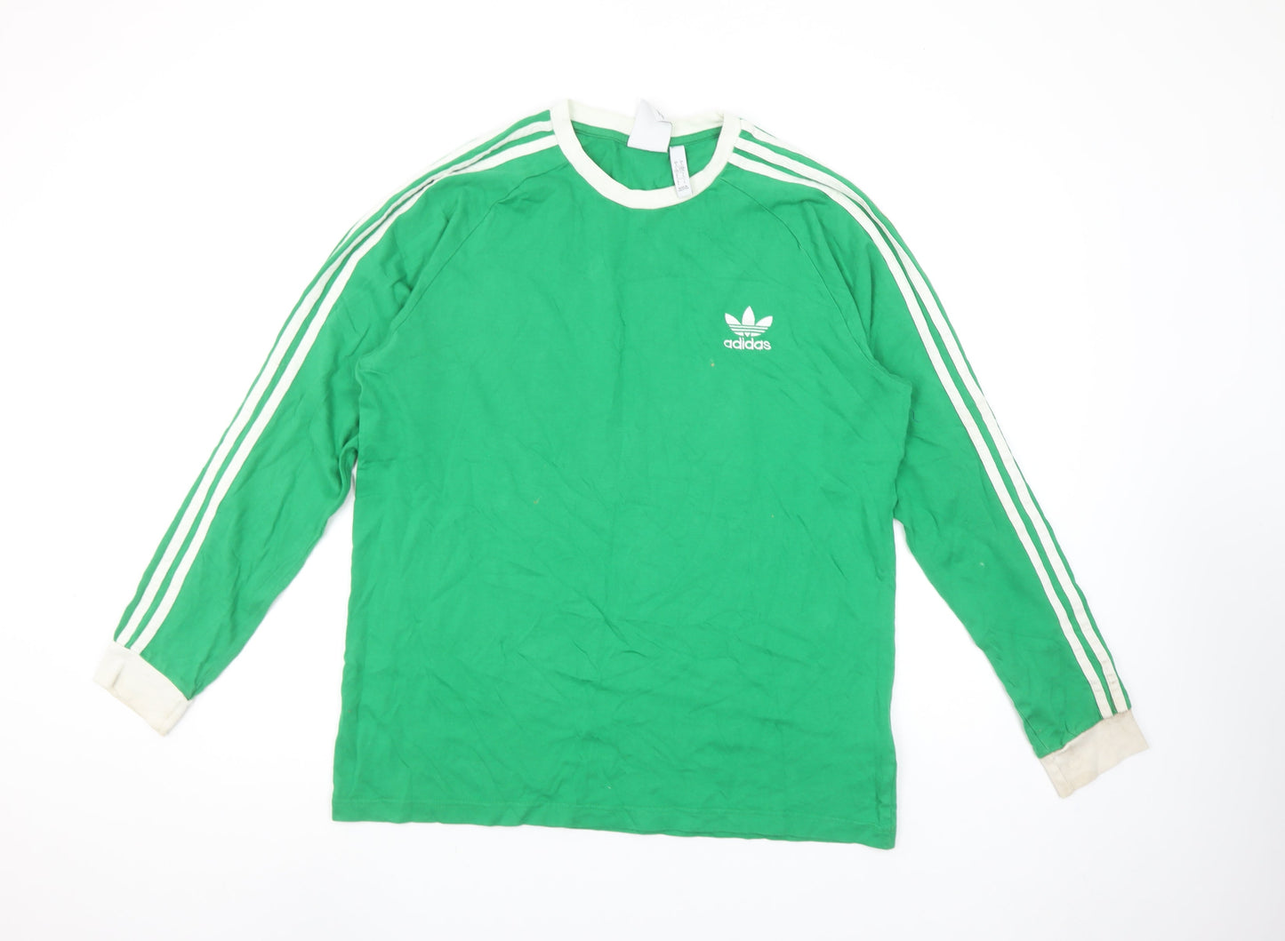 Adidas Men's Green Long Sleeve Retro Sports T-Shirt L