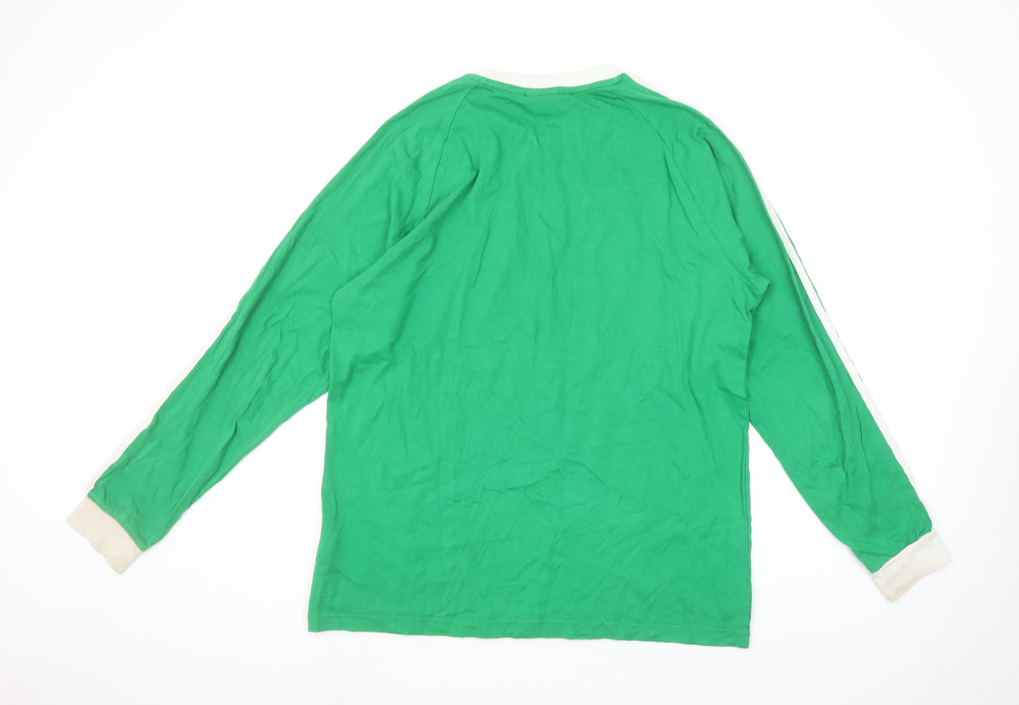 Adidas Men's Green Long Sleeve Retro Sports T-Shirt L