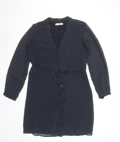 Mango Women’s Blue Geometric Belted Shirt Dress Size XS