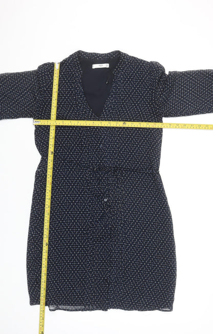Mango Women’s Blue Geometric Belted Shirt Dress Size XS