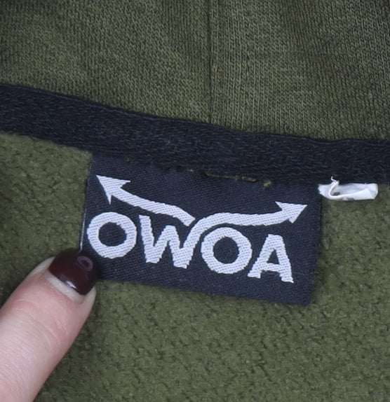 OWOA Men's Green Pullover Hoodie L Fleece Cotton Blend
