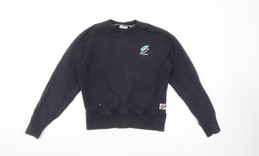 Superdry Women's Black Crew Neck Pullover Sweatshirt UK 8