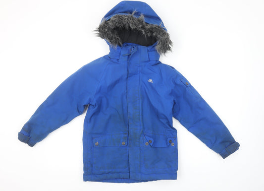 Trespass Boys Blue Waterproof Parka Coat 5-6 Years Hooded Winter Jacket