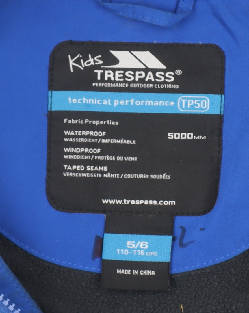 Trespass Boys Blue Waterproof Parka Coat 5-6 Years Hooded Winter Jacket