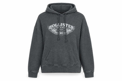 Hollister Womens Grey Pullover Hoodie Small Logo Graphic Casual