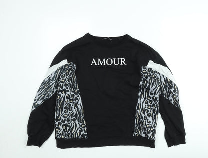 Select Women Black Animal Print Amour Pullover Sweatshirt Size L