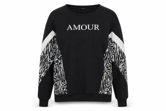 Select Women Black Animal Print Amour Pullover Sweatshirt Size L