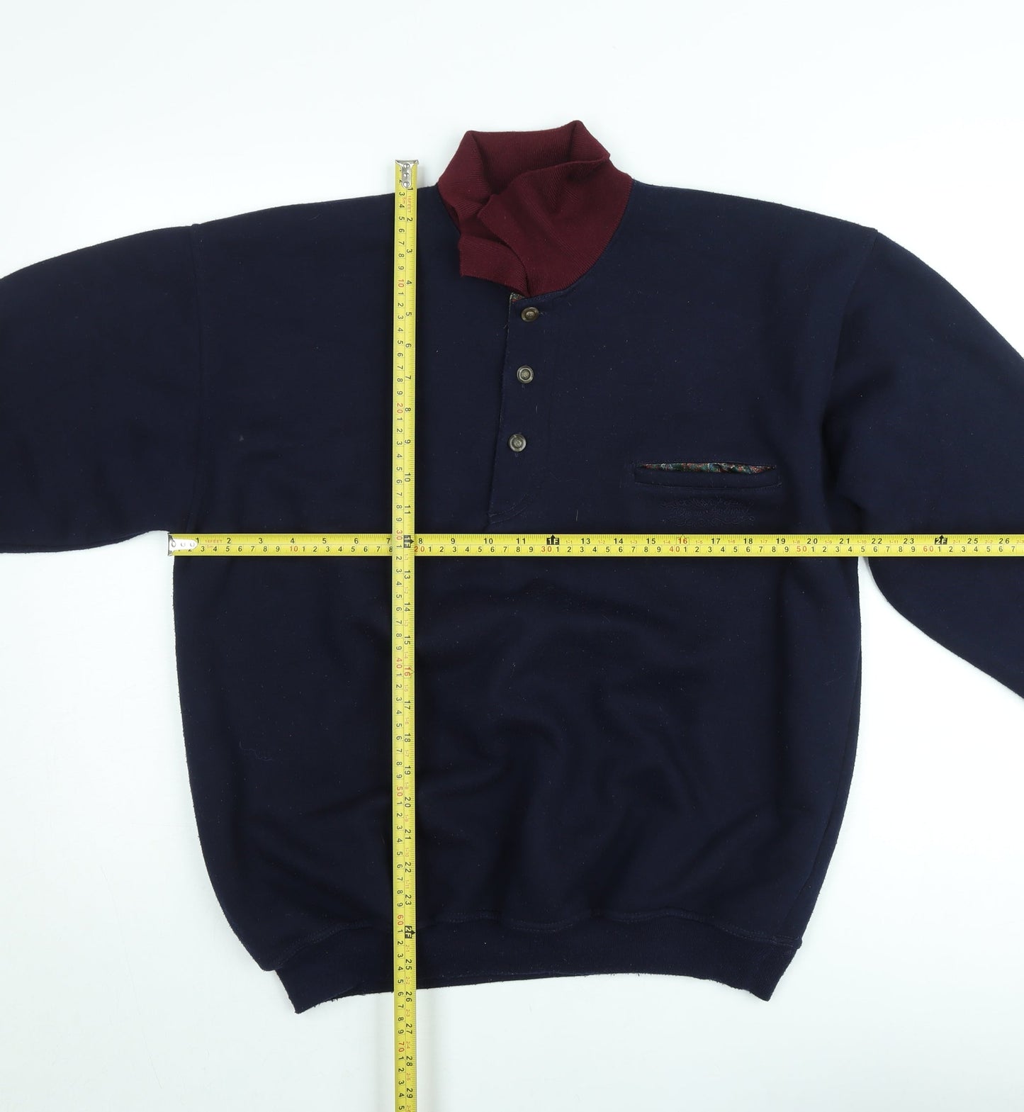 River Island Originals Men’s Navy Henley Sweatshirt L Fleece Cotton Blend