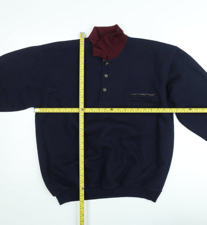 River Island Originals Men’s Navy Henley Sweatshirt L Fleece Cotton Blend