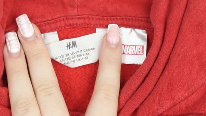 H&M Boys Red Marvel Superhero Hoodie 6-8 Years Pullover Fleece Sweatshirt