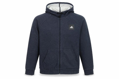 Front view of Adidas Men’s Blue Full Zip Hoodie L Sports Jersey Cotton Blend