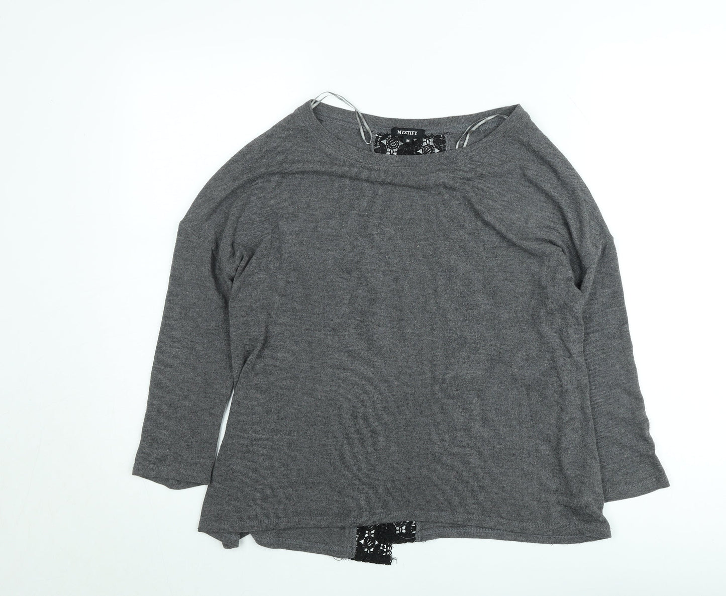 Mystify Women’s Grey Lace Back 3/4 Sleeve Jersey Top Size M
