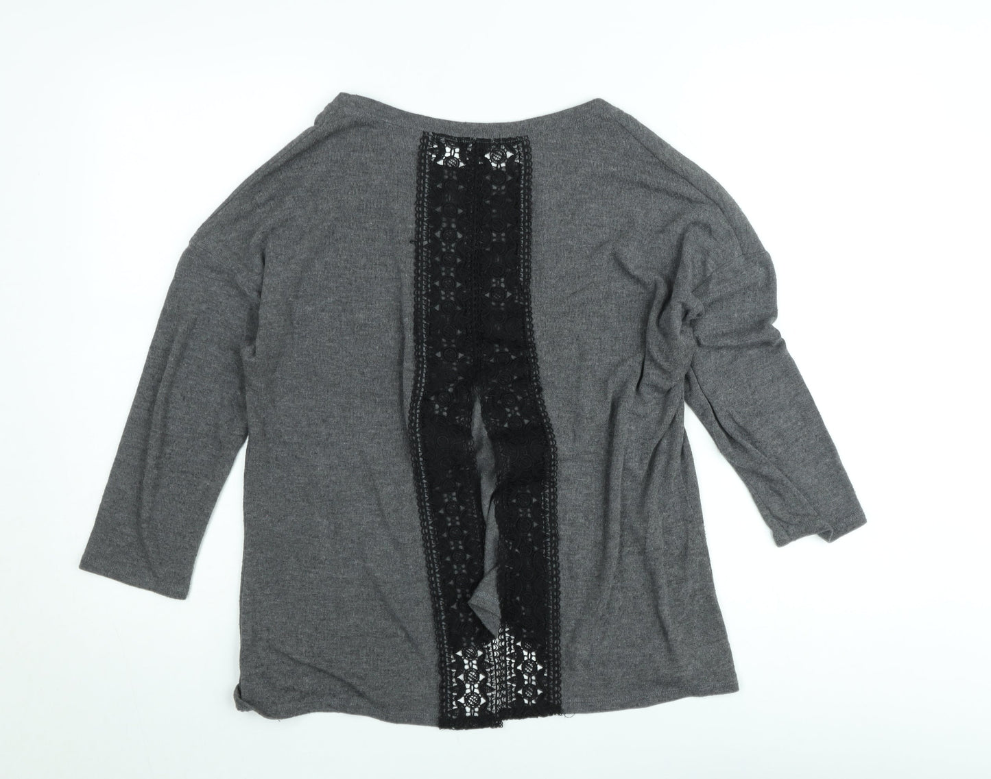 Mystify Women’s Grey Lace Back 3/4 Sleeve Jersey Top Size M
