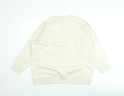 H&M Women Beige Graphic Pullover Sweatshirt Size 12 - Le Marais Paris Print