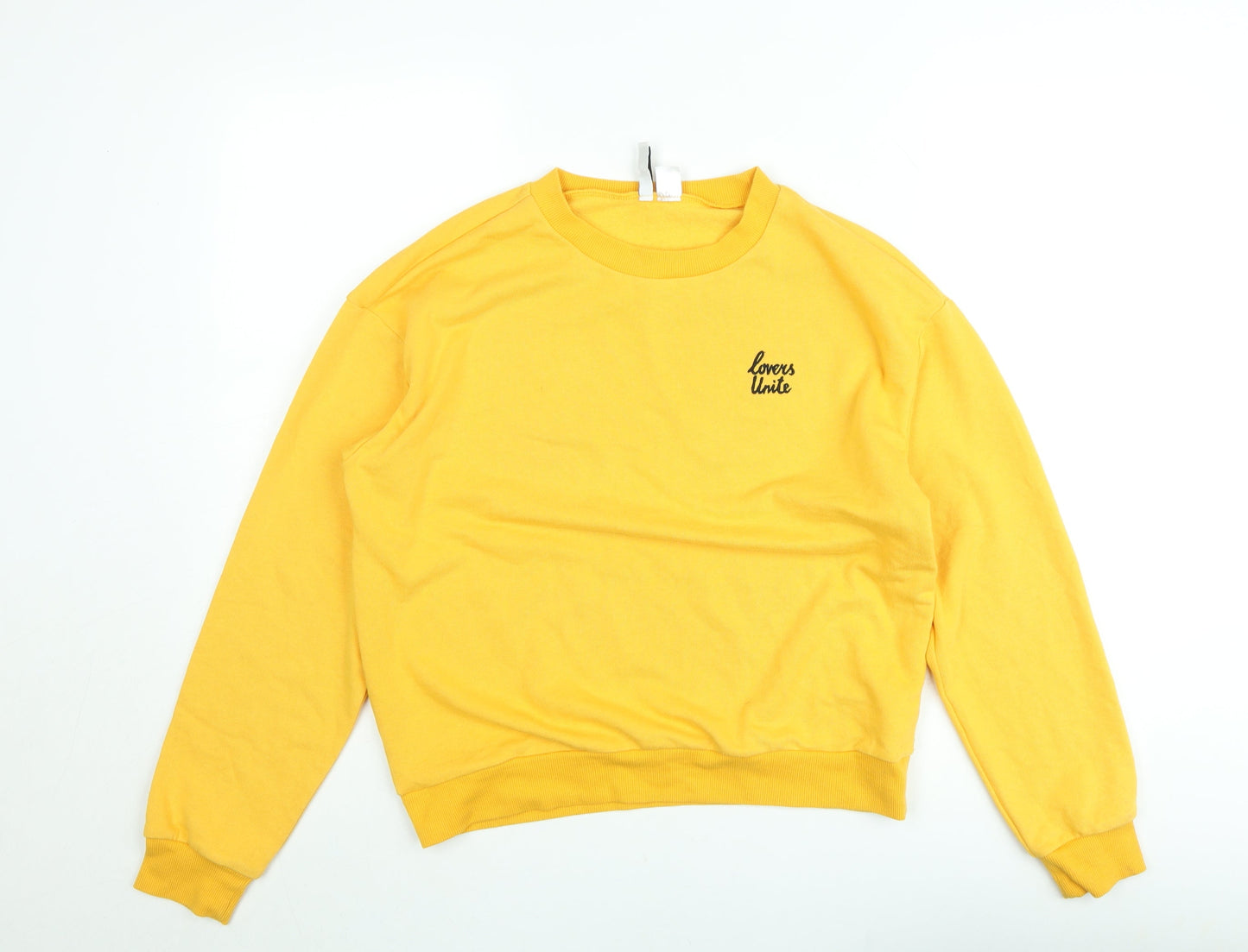 H&M Divided Women's Yellow Lovers Unite Pullover Sweatshirt UK 12