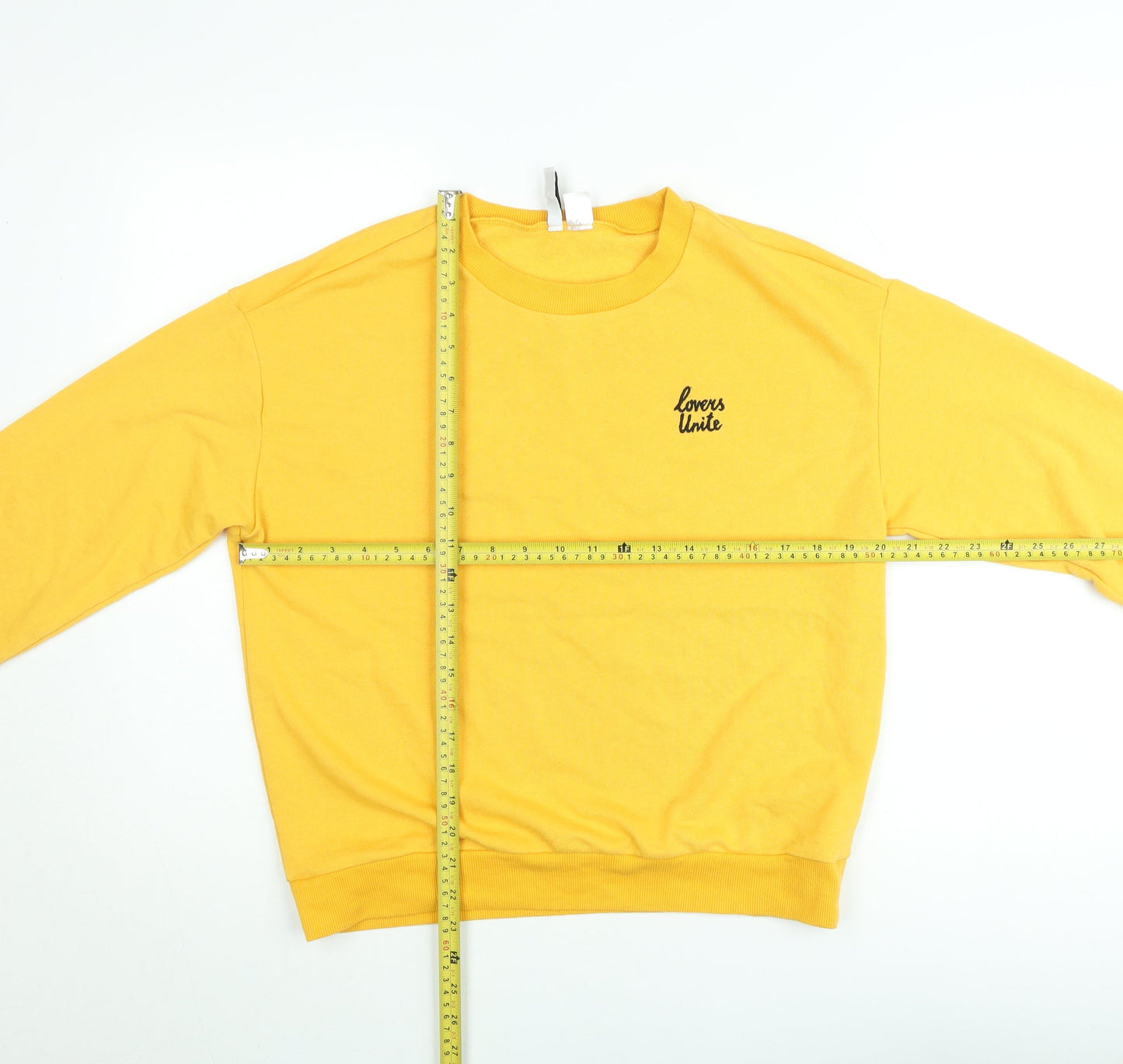 H&M Divided Women's Yellow Lovers Unite Pullover Sweatshirt UK 12