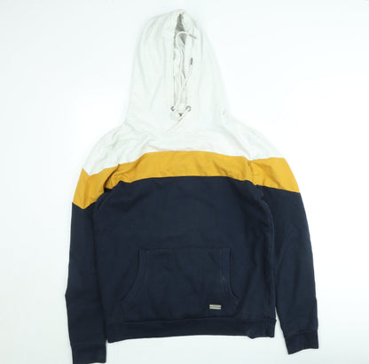 Brave Soul Men’s Multicoloured Pullover Hoodie Navy Mustard White Size M