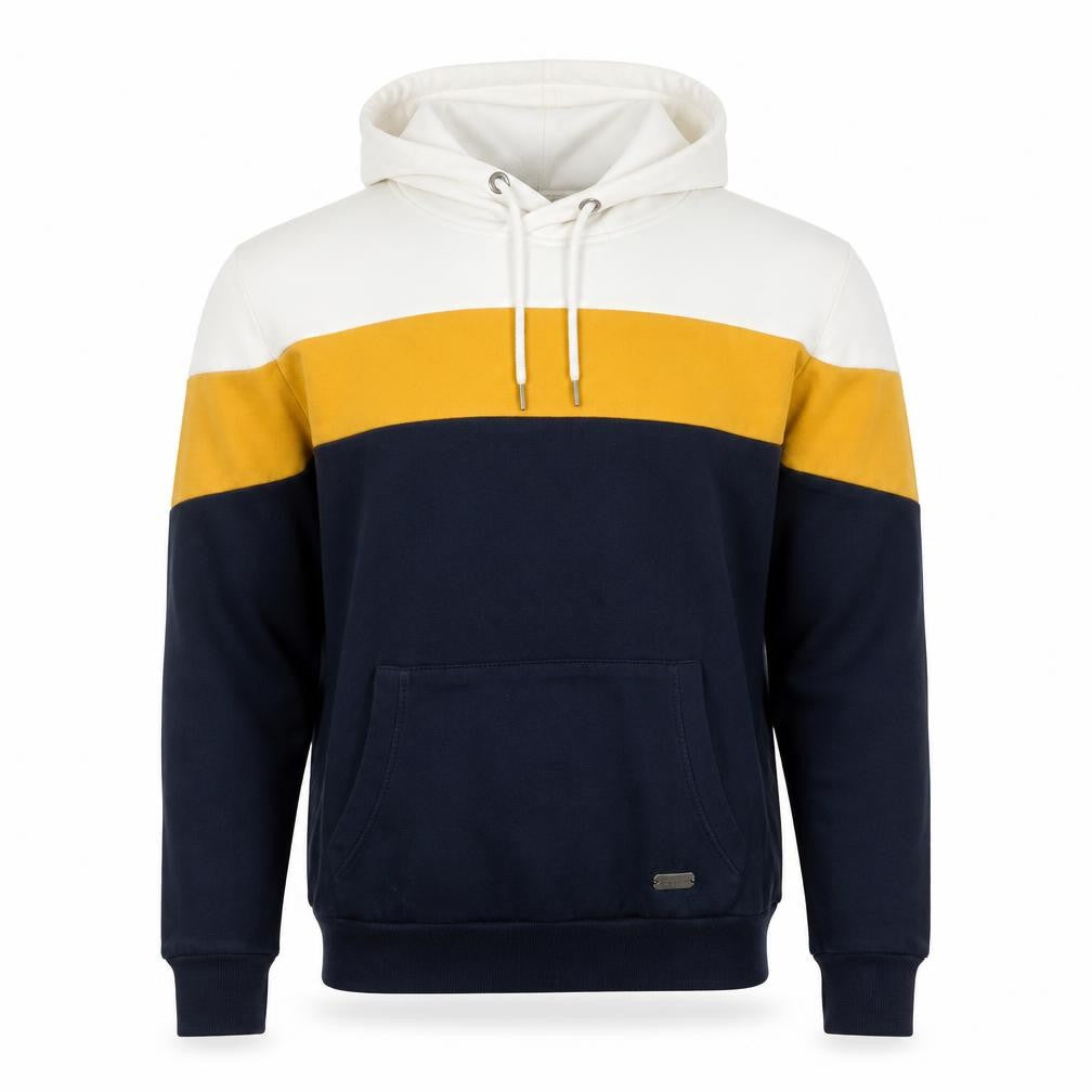 Brave Soul Men’s Multicoloured Pullover Hoodie Navy Mustard White Size M