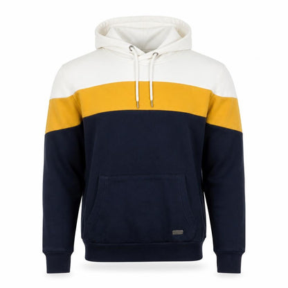 Brave Soul Men’s Multicoloured Pullover Hoodie Navy Mustard White Size M