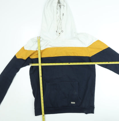 Brave Soul Men’s Multicoloured Pullover Hoodie Navy Mustard White Size M