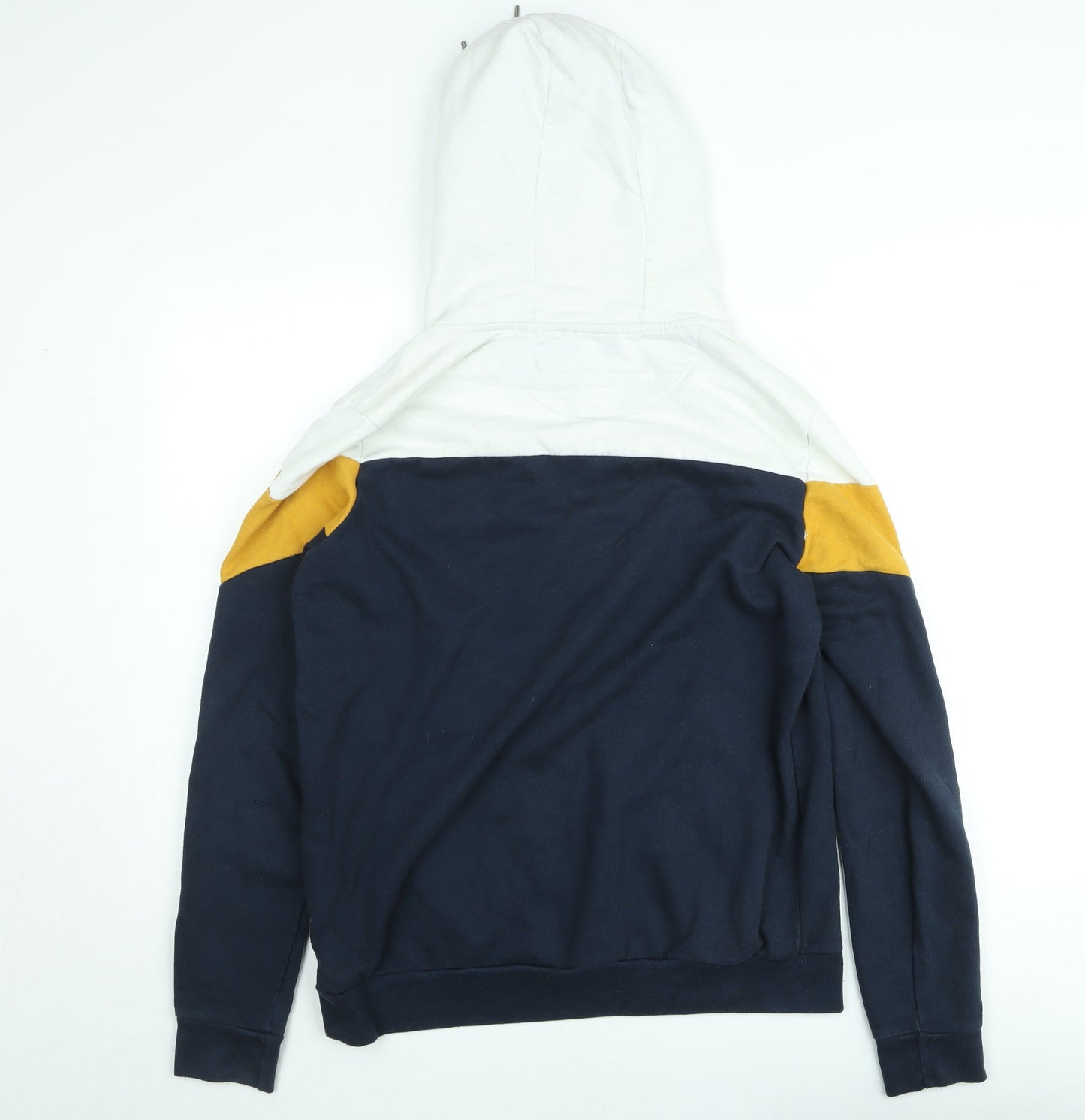 Brave Soul Men’s Multicoloured Pullover Hoodie Navy Mustard White Size M