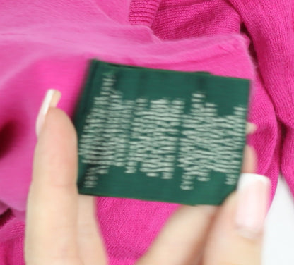 Lauren Ralph Lauren Women's Pink Cotton Cardigan L Crew Neck Long Sleeve