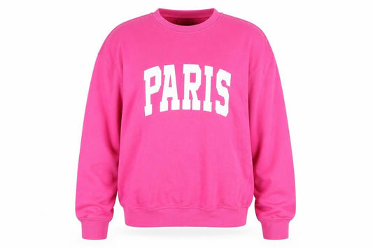 Front view of Dunnes Women's Pink Paris Graphic Pullover Sweatshirt, size M