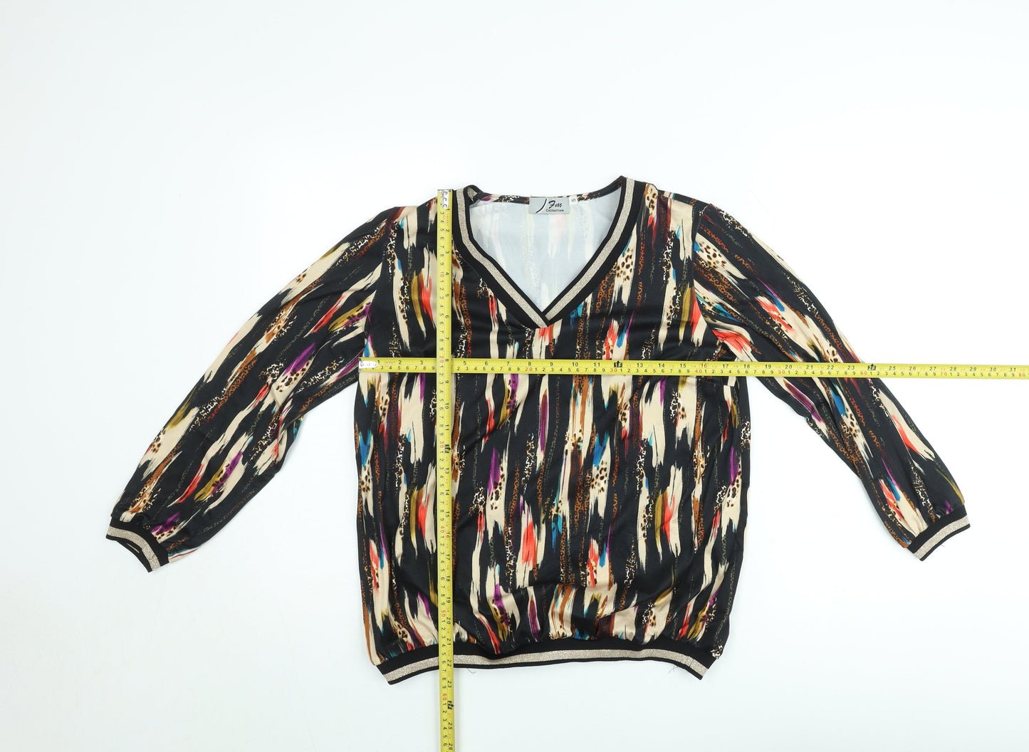 Fun Collection Women's Multicoloured V-Neck Long Sleeve Blouse Size S