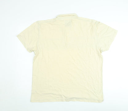 Next Men's Beige Graphic Print Cotton Polo Shirt Size L