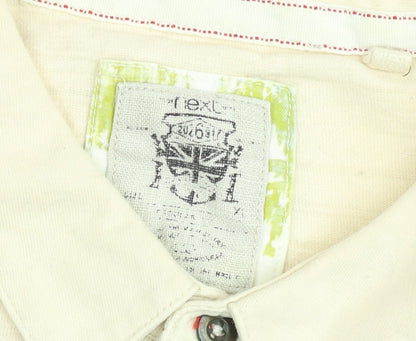 Next Men's Beige Graphic Print Cotton Polo Shirt Size L