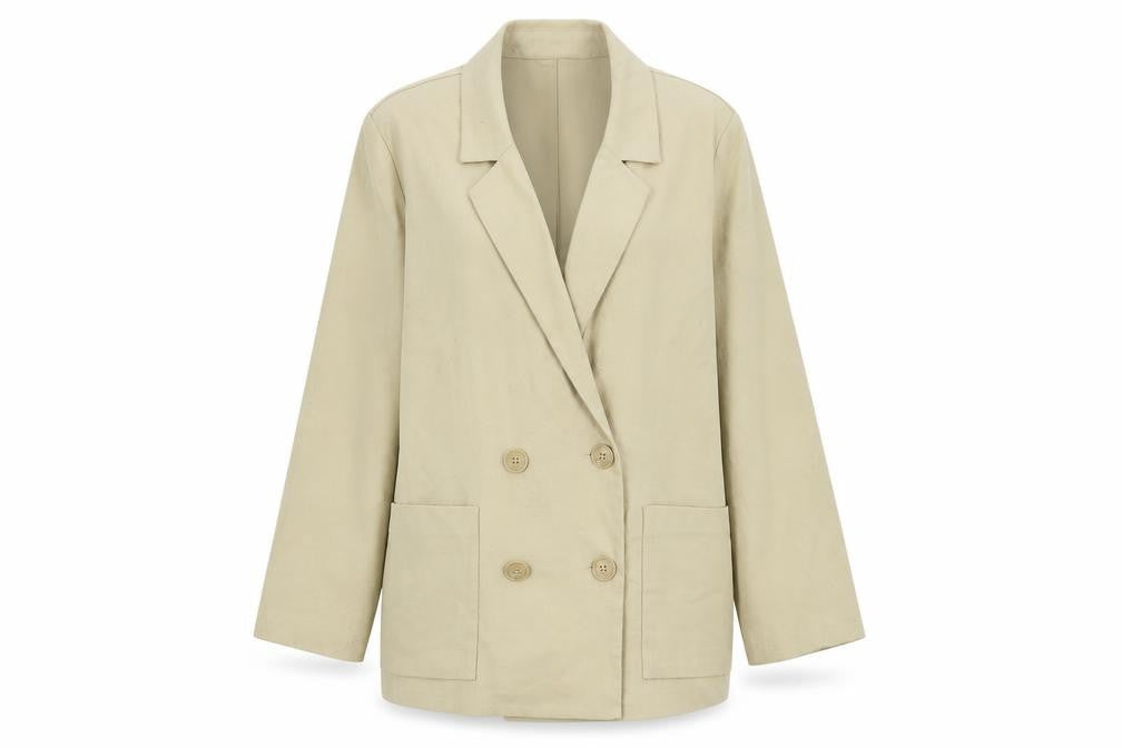 Monki Women Beige Cotton Twill Blazer Jacket Size S