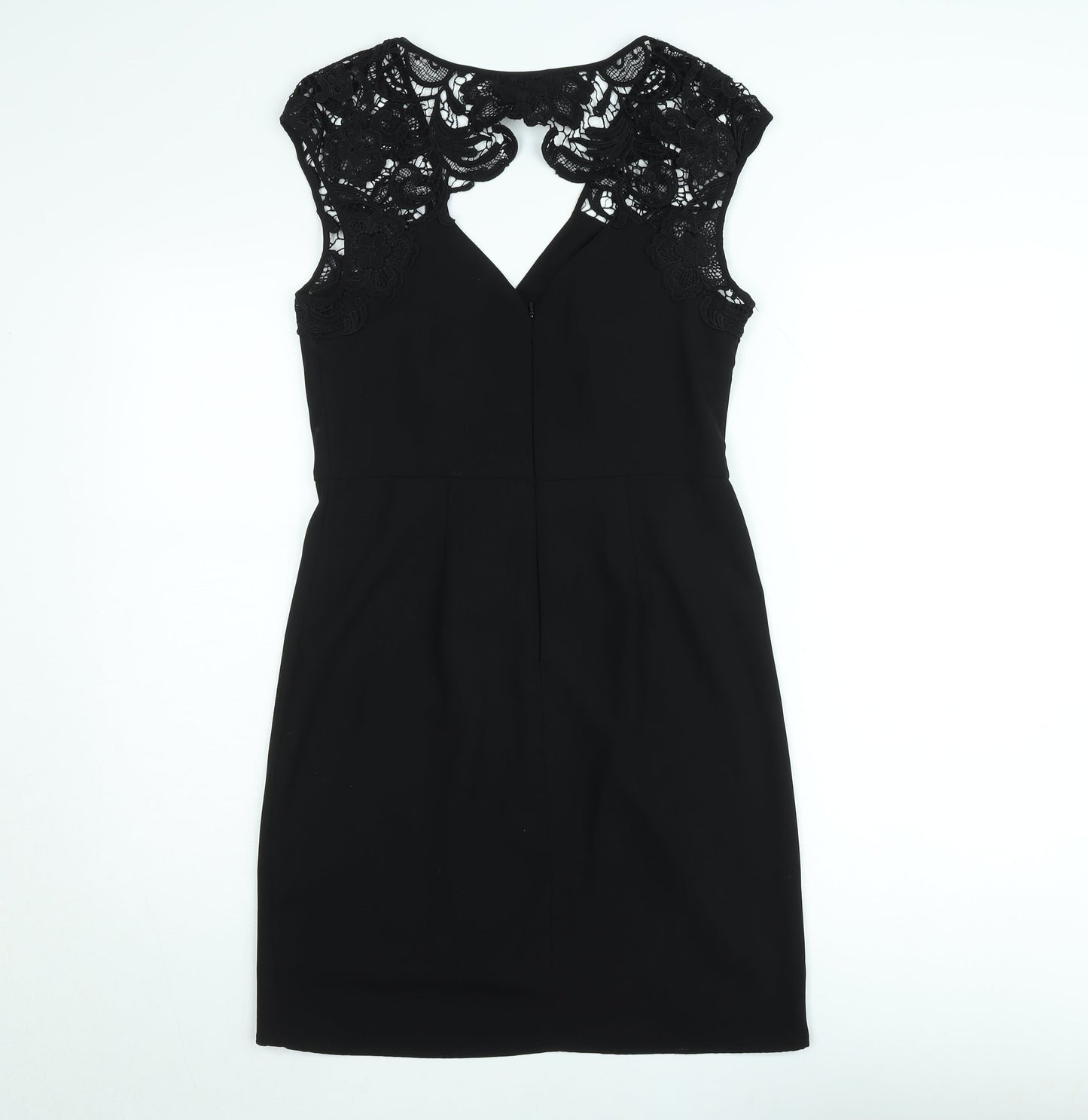 Warehouse Women Black Lace Detail Bodycon Knee Length Dress Size 12