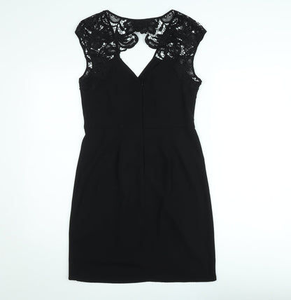 Warehouse Women Black Lace Detail Bodycon Knee Length Dress Size 12