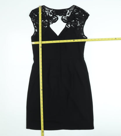Warehouse Women Black Lace Detail Bodycon Knee Length Dress Size 12