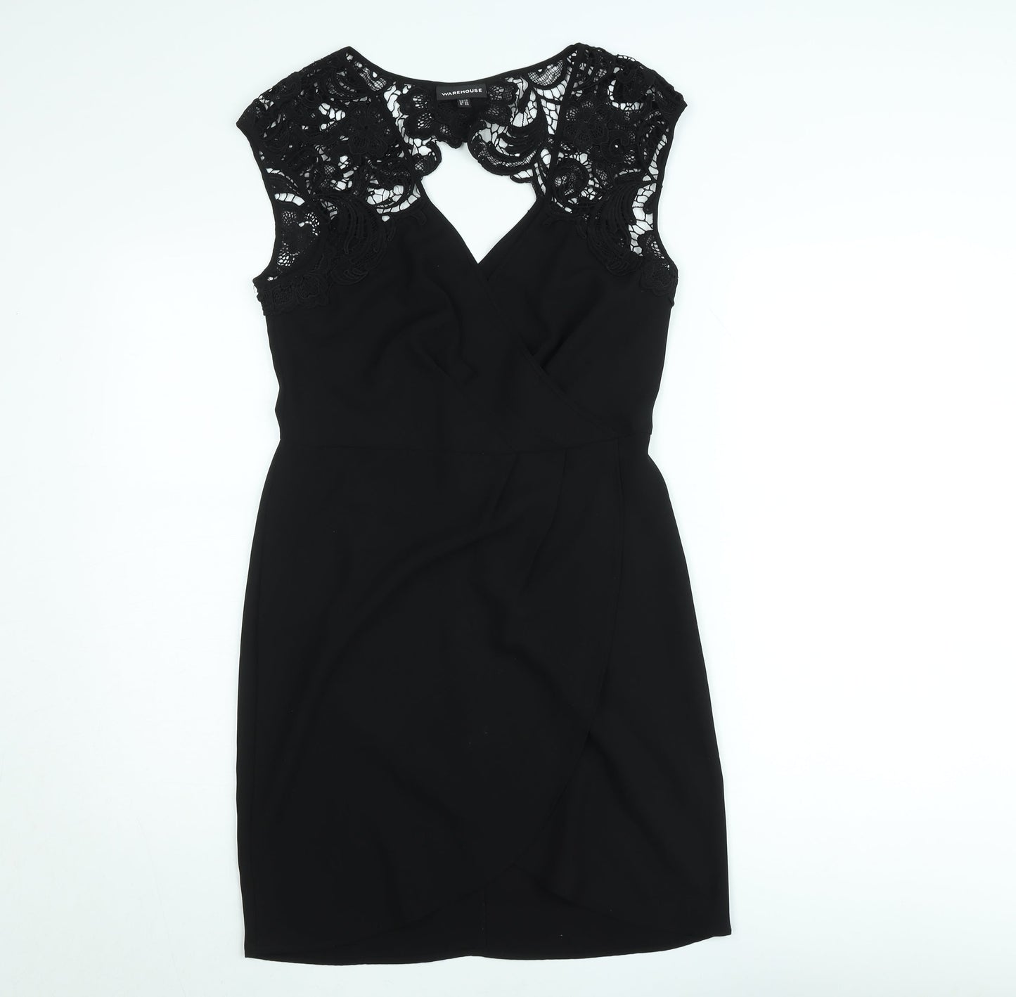 Warehouse Women Black Lace Detail Bodycon Knee Length Dress Size 12