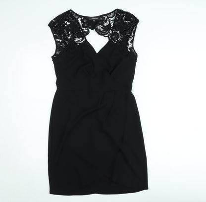 Warehouse Women Black Lace Detail Bodycon Knee Length Dress Size 12