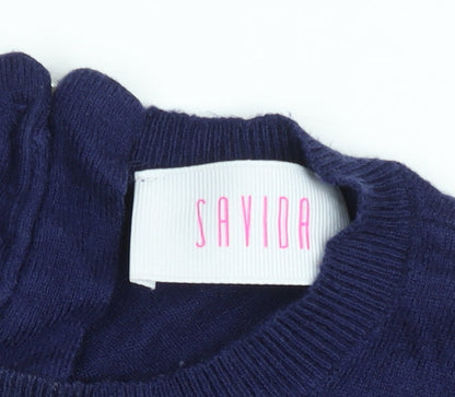 Savida Women's Blue Crew Neck Long Sleeve Pullover Jumper M