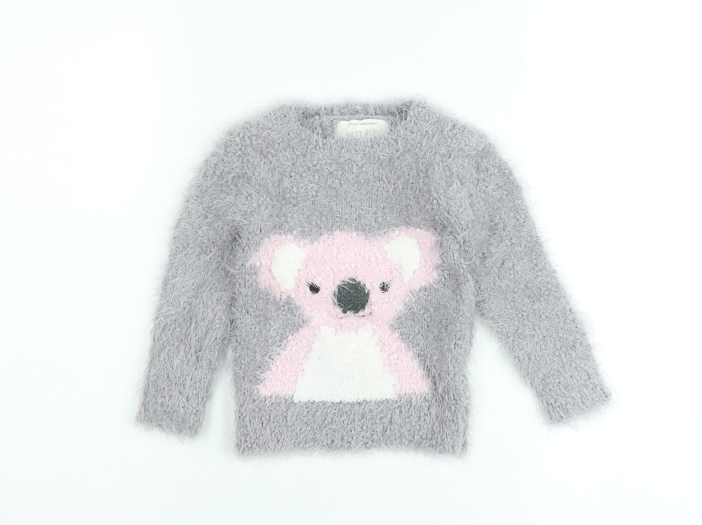 Young Dimension Girls Grey Koala Fluffy Pullover Jumper 12-18 Months