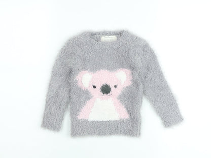 Young Dimension Girls Grey Koala Fluffy Pullover Jumper 12-18 Months