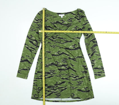 Topshop Women’s Green Camouflage A-Line Jersey Dress Size 12