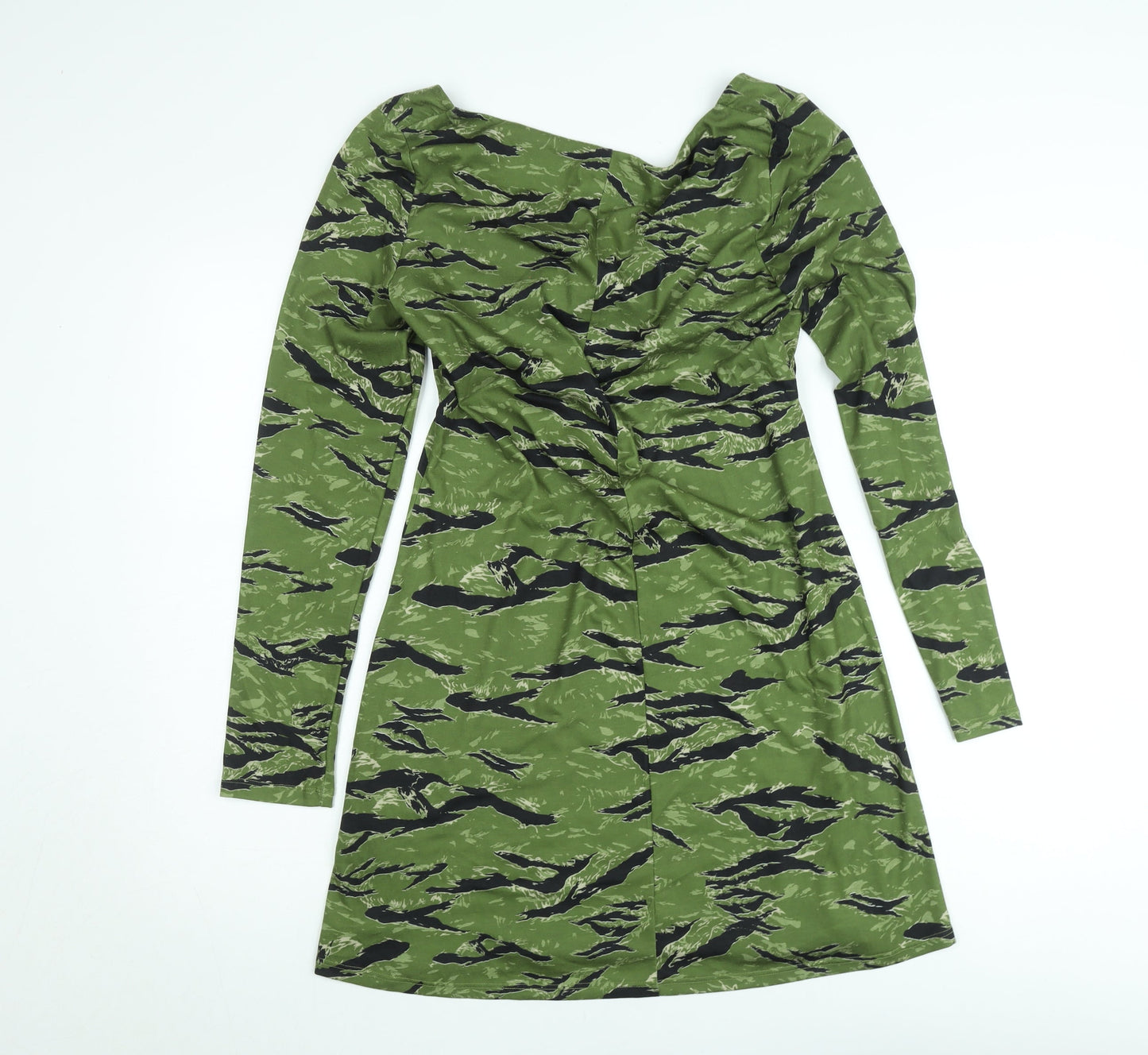 Topshop Women’s Green Camouflage A-Line Jersey Dress Size 12