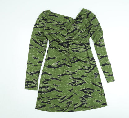 Topshop Women’s Green Camouflage A-Line Jersey Dress Size 12