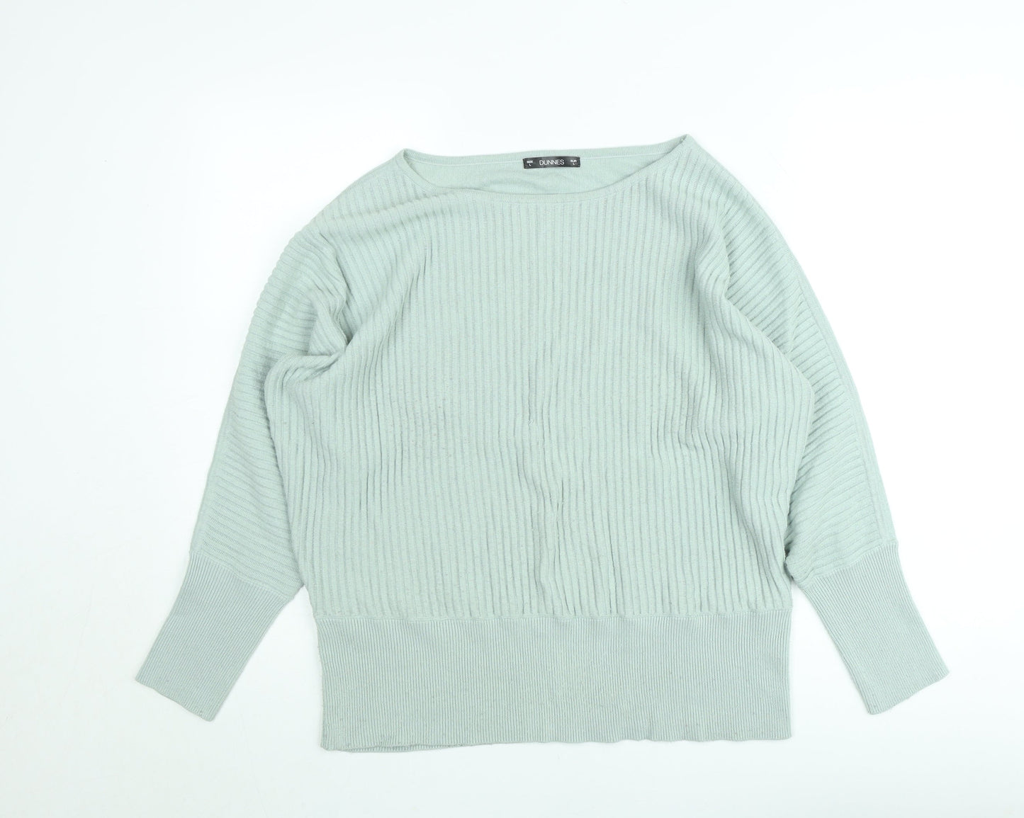 Dunnes Women Green Knit Long Sleeve Boat Neck Top Size L