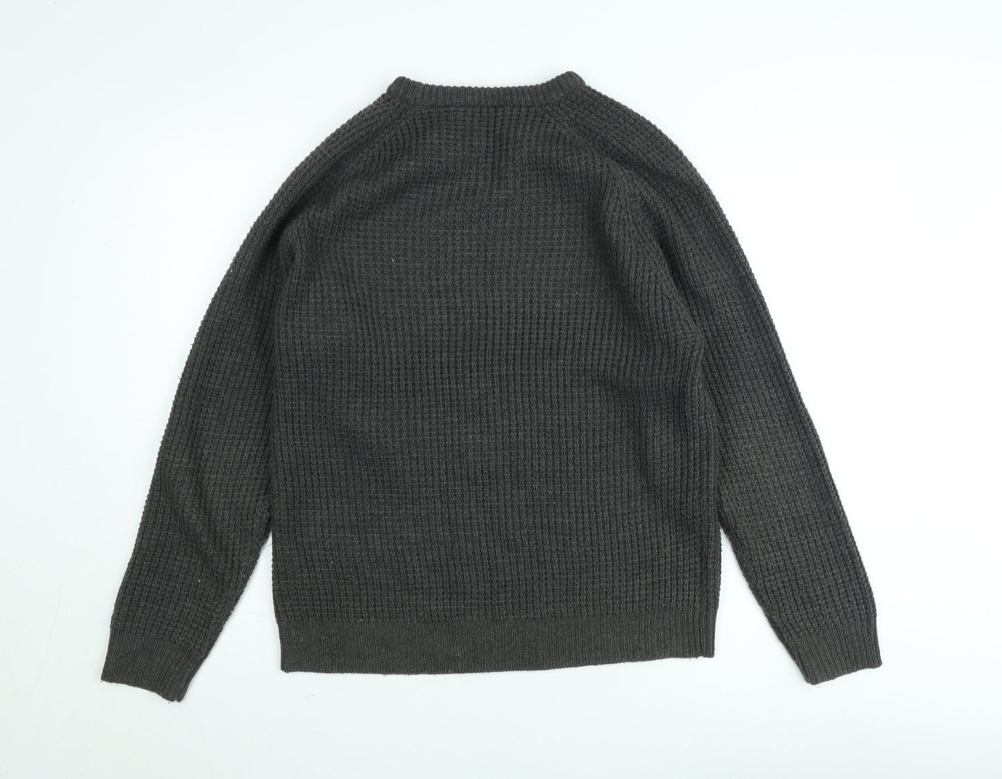 Cedar Wood State Women's Grey Waffle Knit Crew Neck Jumper Size M