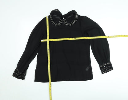 Dunnes Women Black Beaded Collar Chiffon Blouse Size 12