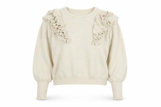 ONLY Women Beige Ruffle Knit Jumper Medium Long Sleeve Pullover