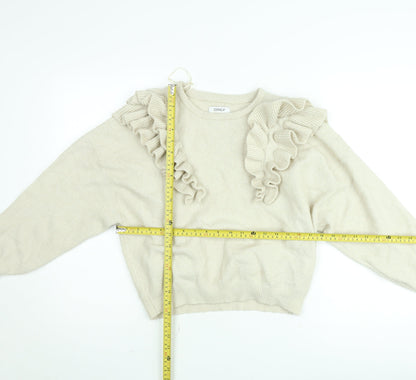 ONLY Women Beige Ruffle Knit Jumper Medium Long Sleeve Pullover