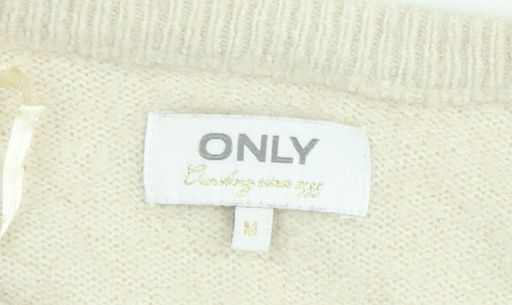 ONLY Women Beige Ruffle Knit Jumper Medium Long Sleeve Pullover