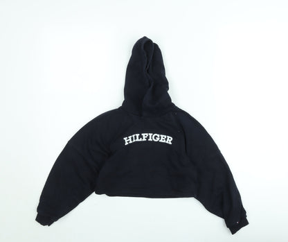 Tommy Hilfiger Girls Black Hoodie 12 Years Pullover Logo Sweatshirt