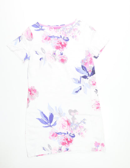 Joules Women's White Floral Cotton T-Shirt Dress Size 16